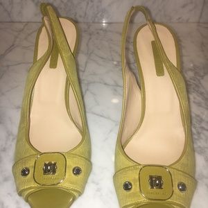 Longchamp Women's Mustard/Green Peep Toe Heels